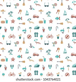 Seamless pattern on the theme of summer vacation on the beach