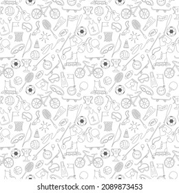 Seamless pattern on the theme of summer sports, simple icons dark outline on a light background