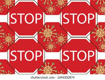 Seamless pattern on the theme of viruses. Stop the virus. Information background. Vector illustration.