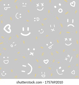 Seamless pattern on the theme of World Emoji Day on June 17. Decorated with different moods, hand-drawn faces.