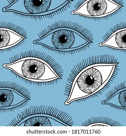 Seamless pattern on the theme of World Sight Day on October 8. Decorated with a eye.