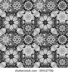 Seamless pattern on the tiles, majolica, arabic, black, white, vector