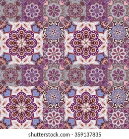 Seamless pattern on the tiles, majolica, arabic, lilac, blue, vector