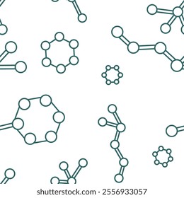 Seamless pattern on the topic of chemistry with molecules. Minimalistic repeating image for printing on bedding. Gift wrapping paper. Science and research. Back to school background. Science pattern.