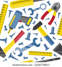 seamless pattern on the topic of construction tools.Vector flat icons,simple illustration.builders kit.