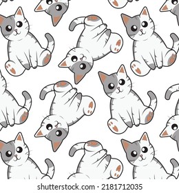 Seamless pattern on a transparent background with the image of a cute cat