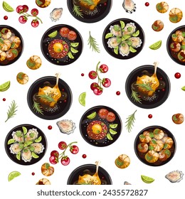 Seamless pattern on a transparent background food. Clipart, hand drawing. Vector