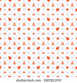 Seamless pattern on Valentines Day. Vector texture with red romantic signs on white background