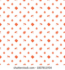 Seamless pattern on Valentines Day. Vector texture with red romantic signs on white background