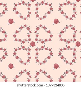 Seamless pattern on vintage style. Vector pattern with roses and hearts for a special ocasion.