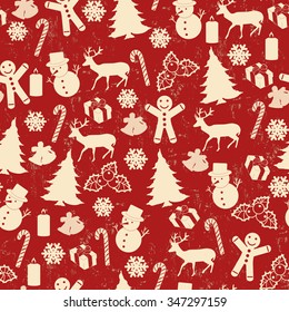 Seamless pattern on vintage style with Christmas elements, vector illustration 