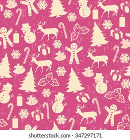 Seamless pattern on vintage style with Christmas elements, vector illustration 