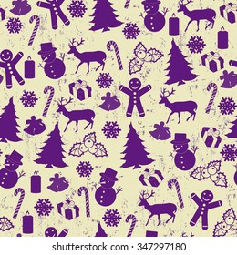 Seamless pattern on vintage style with Christmas elements, vector illustration 