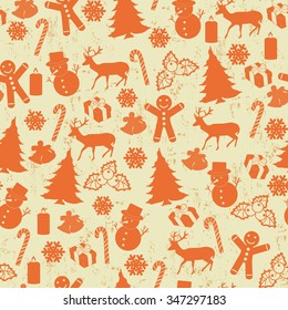 Seamless pattern on vintage style with Christmas elements, vector illustration 
