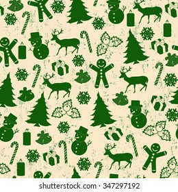 Seamless pattern on vintage style with Christmas elements, vector illustration 