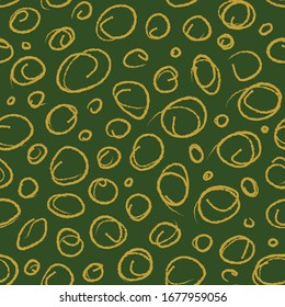Seamless pattern on a warm green background with yellow circles