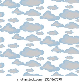 Seamless pattern on white background. Clouds of different shapes and sizes.