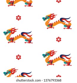 Seamless pattern on white background. Traditional Chinese pattern with Chinese dragons. Vintage abstract seamless pattern with China. Textile design. Textile ornament. Richly decorated with beautiful 