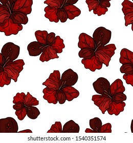 Seamless pattern on a white background from blooming gladiolus . Delicate abstract floral print.