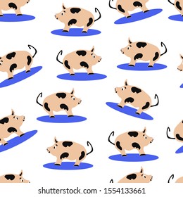 seamless pattern on a white background cute pig in a pool of water