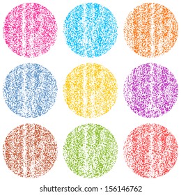Seamless pattern on a white background. Nine color circular shapes with old painted texture. Retro vintage wallpaper. Template swatch vector illustration graphic design element in 8 eps