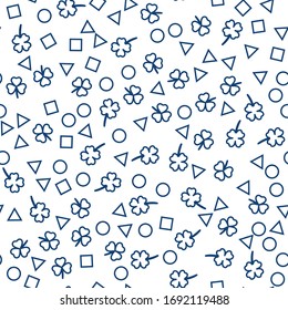Seamless pattern on a white background. Clover and geometric shapes. Design for fabric, packaging, papers. Vector illustration