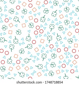 Seamless pattern on a white background. Clover and geometric shapes. Design for fabric, packaging, papers. Vector illustration