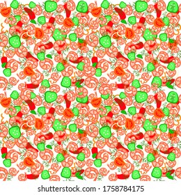 
Seamless pattern on white background with shrimp salad.