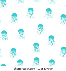 seamless pattern on white background with blue jellyfish
