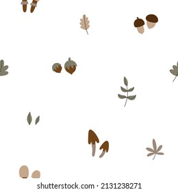 seamless pattern on a white background with small elements of forest nature for decorating children's textiles and children's room