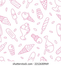 seamless pattern on white background ice cream pink outline .vector