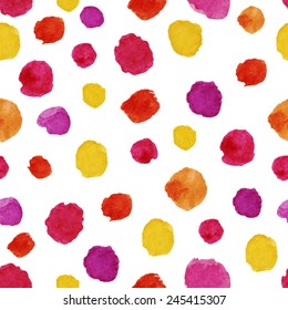 Seamless pattern on white background. Ornament from watercolor colored circles. Vector.