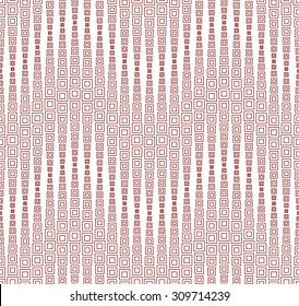 Seamless pattern on a white background. Has the shape of a wave. Consists of through geometric elements. The elements have a square shape. In red.