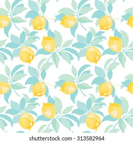 Seamless pattern on white background. Vector illustration of fruit lemon.