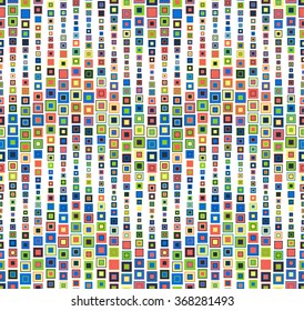 Seamless pattern on white background. Has the shape of a wave. Consists of geometric elements of square shape in color. Useful as design element for texture, pattern and artistic compositions.