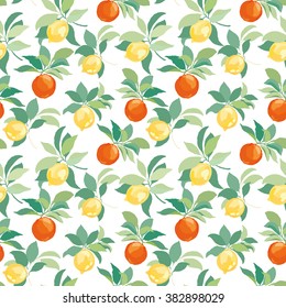 Seamless pattern on white background. Vector illustration with lemons and oranges.