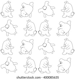 Seamless pattern on white background. Fun lovely rabbits. Vector seamless pattern. Vector flat pattern for print, wrapping paper, market, student party, birthday, dance party, break-dance party,
