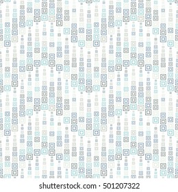 Seamless pattern on a white background. Consists of through geometric elements. The squares of different sizes and colors. Useful as design element.