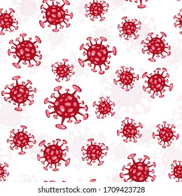 Seamless pattern on white. Cartoon concept coronavirus COVID-19 nCov 2019 virus vector illustration
