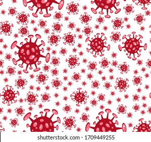 Seamless pattern on white. Cartoon concept coronavirus COVID-19 nCov 2019 virus vector illustration