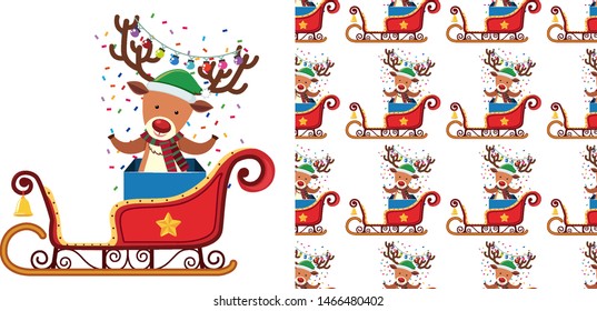 A seamless pattern on white of festive reindeers illustration