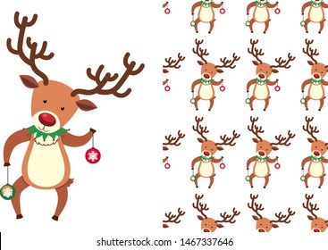 A seamless pattern on white of festive reindeers illustration
