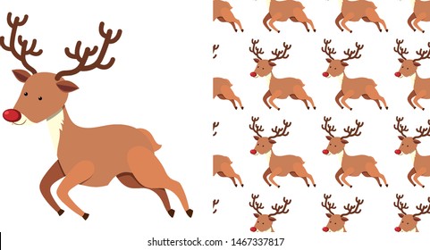 A seamless pattern on white of festive reindeers illustration