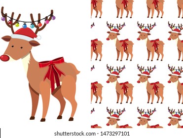 A seamless pattern on white of festive reindeers illustration