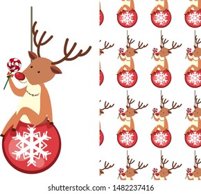 A seamless pattern on white of festive reindeers illustration