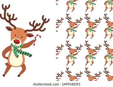 A seamless pattern on white of festive reindeers illustration