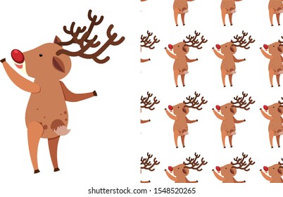A seamless pattern on white of festive reindeers illustration