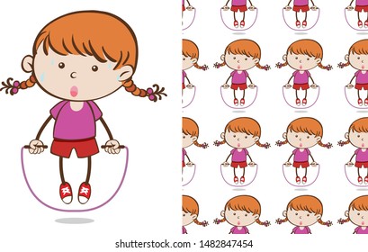 A seamless pattern on white of simple kid characters illustration