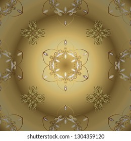 Seamless pattern on yellow and beige colors with golden elements. Traditional orient ornament. Classic vintage background. Classic vector golden seamless pattern.