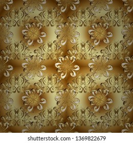 Seamless pattern on yellow and brown colors. Seamless golden textured curls. Vector golden seamless pattern. Golden elements in oriental style arabesques.